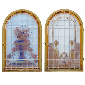 Pair of Antique Stained Glass Window Panels