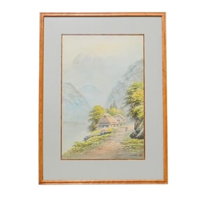 K. Seki (20th cent., Japan) Japanese Watercolor Village Painting