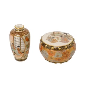 (2 Pc) Antique Japanese Satsuma Porcelain Grouping