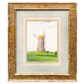 Henry Farrer (1843-1903, UK/USA) "The Windmill" Watercolor on Paper