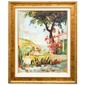 Signed M Munoz "Tomado en Islas Caranarian" Oil on Canvas