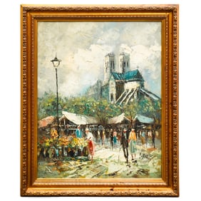 Louis Anthony Burnett (1907-1999, American) Street Scene Oil on Canvas