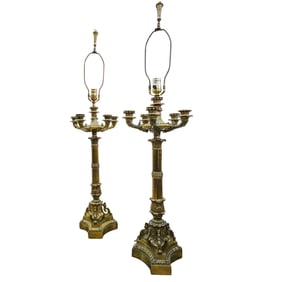 Pair of Brass Converted Candlestick Lamps