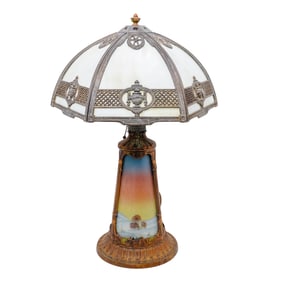 Attr. To Pairpoint Reverse Painted Glass Table Lamp