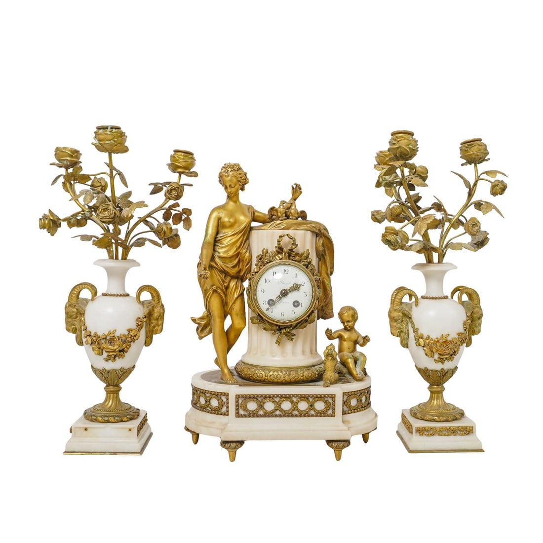 19th Cent. French 'Buzol A Paris' Ormulu & Marble Garniture Set (1 of 8)
