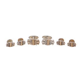 (6 Pc) Vintage James Reid Sterling Silver & Gold Cuff Links Set