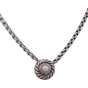 David Yurman 14k Gold, Sterling Silver and Pearl Necklace