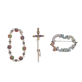 (3 Pc) Antique Italian Micro-Mosaic Jewelry