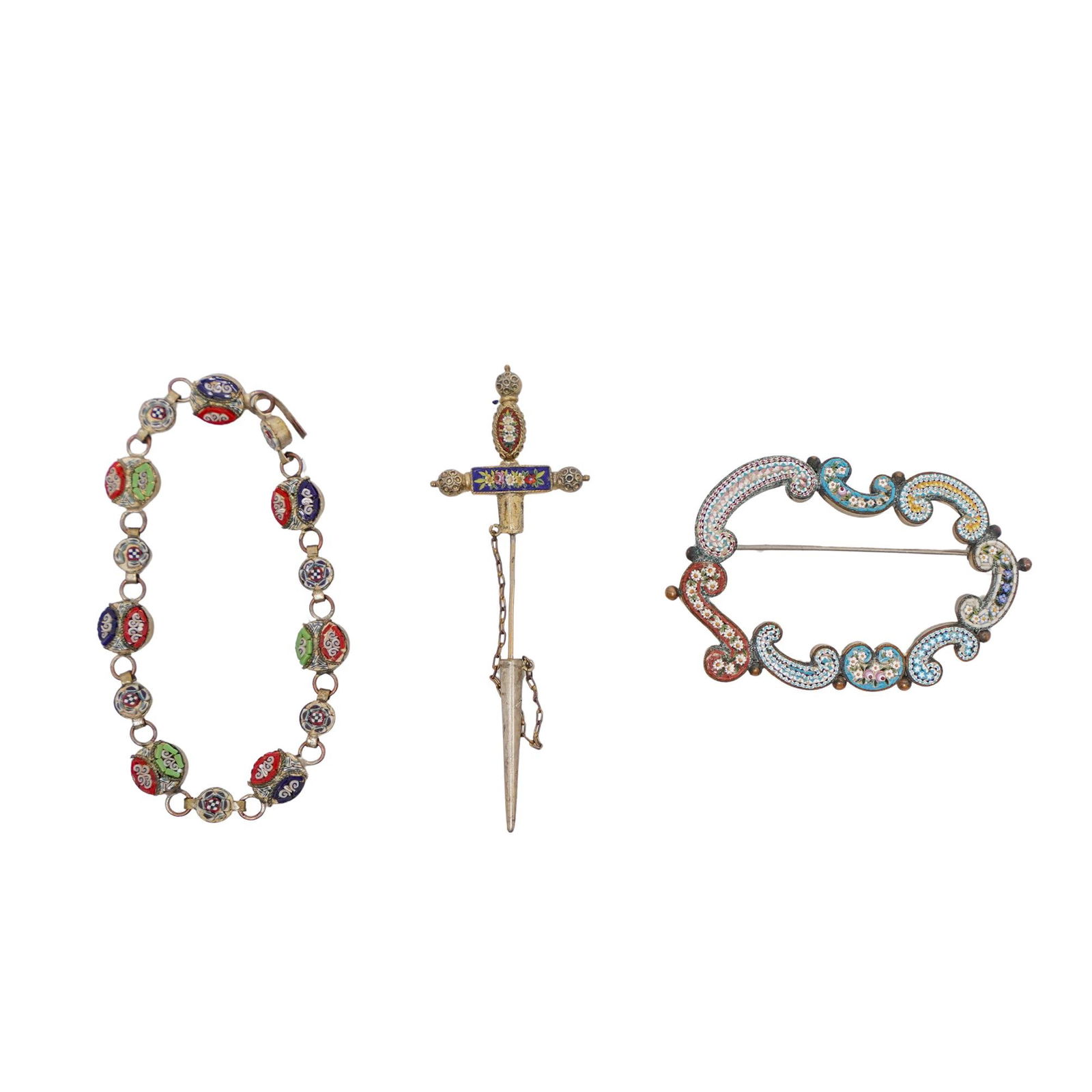 (3 Pc) Antique Italian Micro-Mosaic Jewelry (1 of 8)
