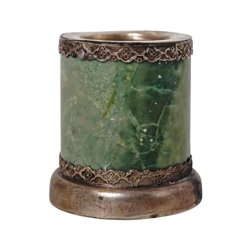 Chinese Jade and Silver Plated Brush Pot