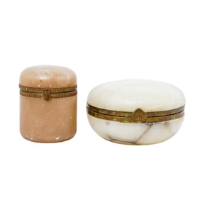 (2 Pc) Vintage Italian Round Alabaster Boxes