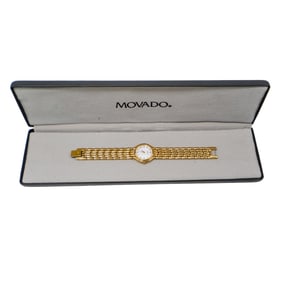 Movado Gold Tone White Dial Ladies Watch