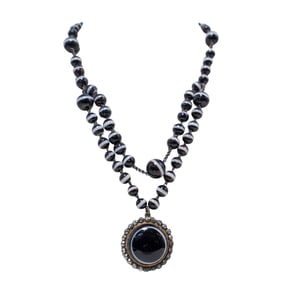 Victorian Silver & Banded Agate Bead Necklace