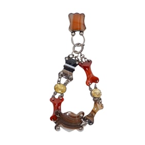 Victorian Scottish Silver & Carved Agate Bone Bracelet