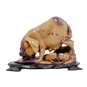 Chinese Carved Hardstone Pig and Piglets Figurine