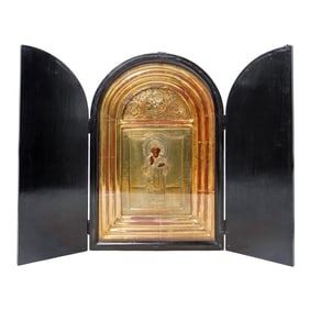 Vintage Russian Orthodox Triptych Icon