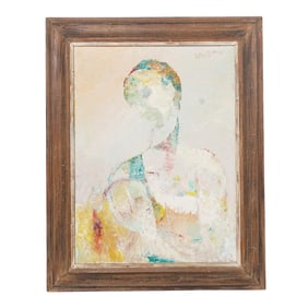 Signed Russian Mother and Child Oil Painting