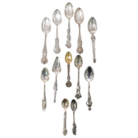 (12 pcs) Antique Atlantic City Sterling Silver Souvenir Spoons