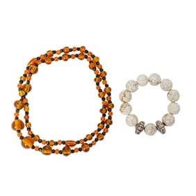 (2 pcs) Amber and Howlite Beaded Jewelry