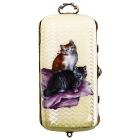 Silver and Guilloche Enamel Cat Compact