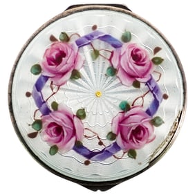 Silver Guilloche Enamel Floral Trinket Box