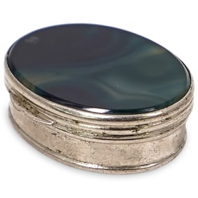 Blue Agate & Silver Pill Box