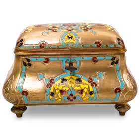 Alberto Vignes 19th C. Gilt Enamel Brass Keepsake Lockbox