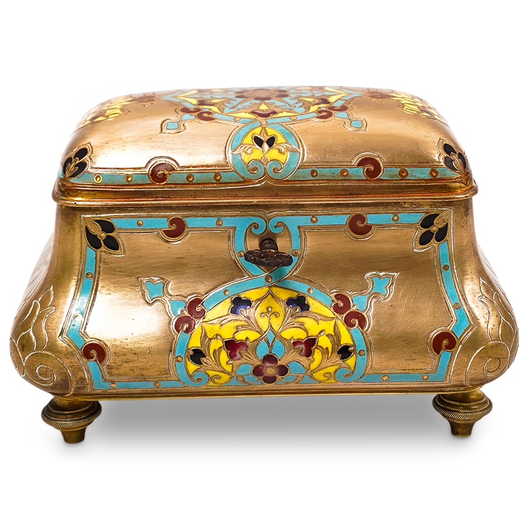 Alberto Vignes 19th C. Gilt Enamel Brass Keepsake Lockbox (1 of 6)