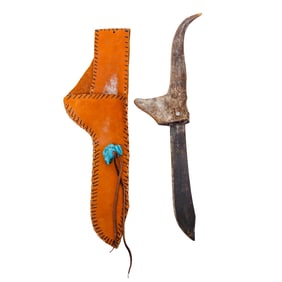 Native American Antler-Handle Knife & Sheath