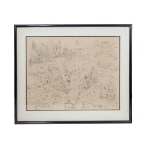 Signed Graphite on Paper Cartoon New York Illustration