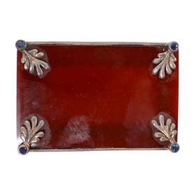 Vintage Sterling, Carnelian, and Sapphire Brooch