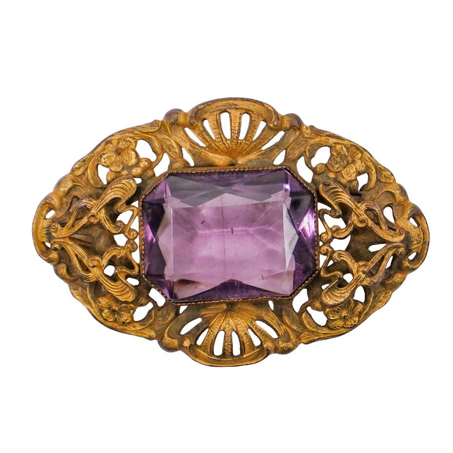 Att. To George Steere Art Nouveau Ornate Brass Sash Brooch (1 of 2)