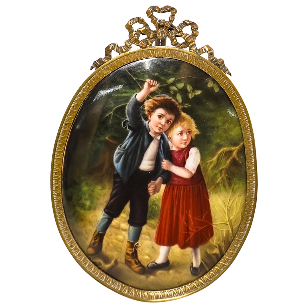 Victorian Hand Painted Porcelain Portrait of Children, Signed "Wagner" (1 of 4)