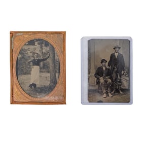 (2 Pc) Pair Of Antique Tintype Photo Portraits