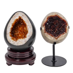 Pair of Dinosaur Egg Citrine Quartz Geodes