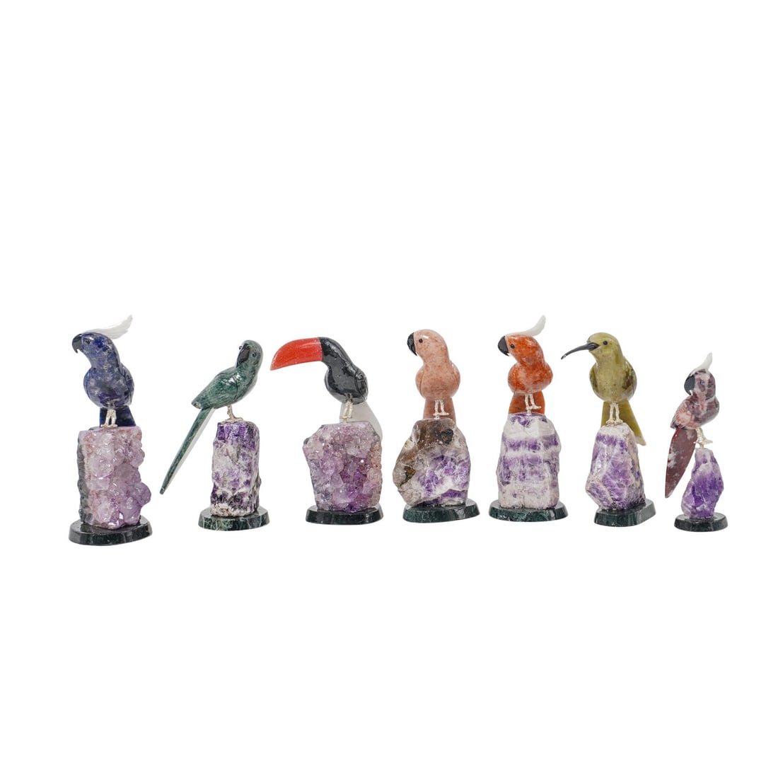 (7 Pc) Semi Precious Stone Birds On Geode Collection (1 of 6)
