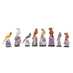 (8 Pc) Semi Precious Stone Birds On Geode Collection