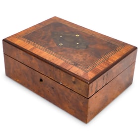 Antique French Burl and Walnut Inlay Jewelry Box