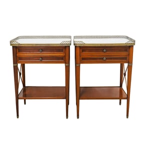 Pair Antique Wood and Marble Nighstands