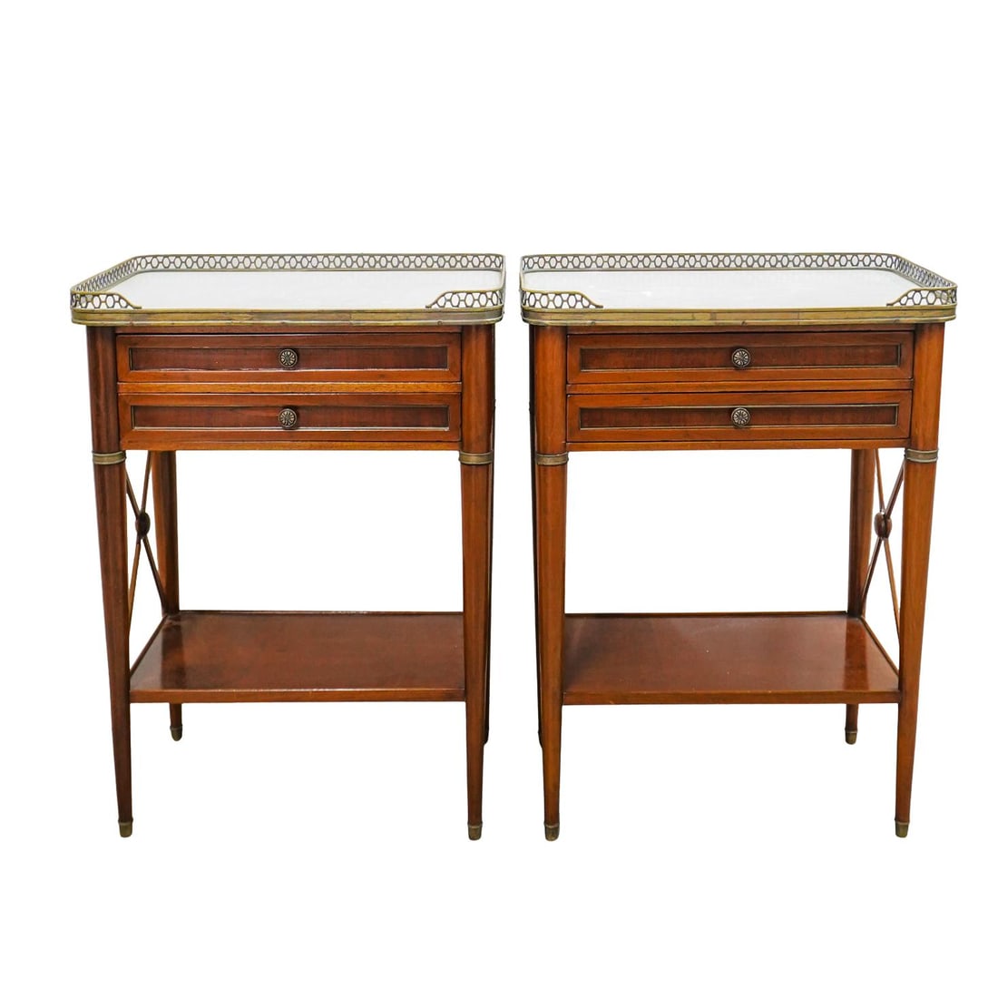 Pair Antique Wood and Marble Nighstands (1 of 6)