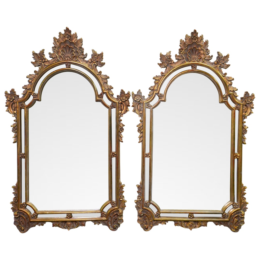 Pair of Gilt Wood Arched Floral Mirrors (1 of 5)
