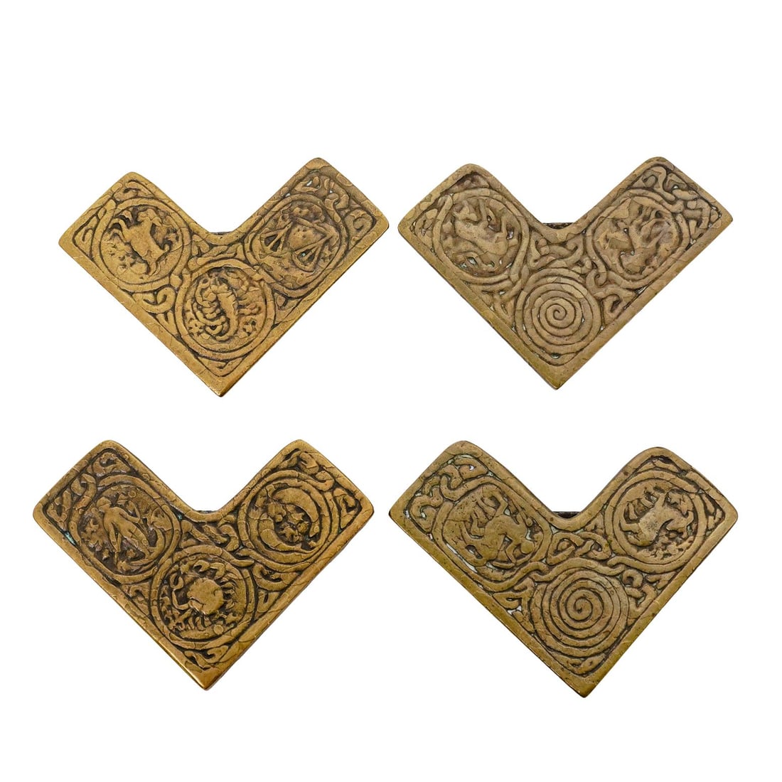 (4 Pc) Tiffany Studios Bronze Zodiac Blotter Corner (1 of 5)