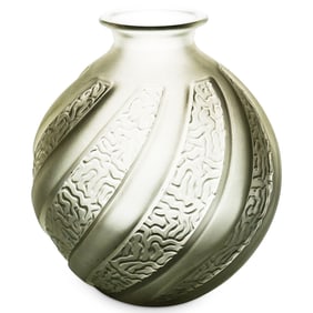 French Art Deco Frosted Press Glass Vase