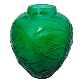 After Lalique Green Crane Vase