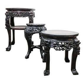 (3 pcs) Antique Chinese Pedestal Tables