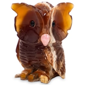 Carved Agate Owl Figurine