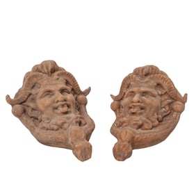 (2 Pc) Satyr Face Mask Terracotta Wall Plaques