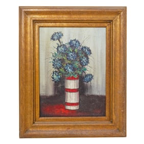 Signed Still Life Floral Oil On Canvas Painting
