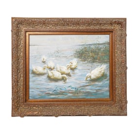 Signed Oil On Canvas Duck Painting