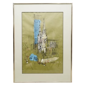 Charles Cobelle (1902-1994, French/American) Cathedral Mixed Media Painting